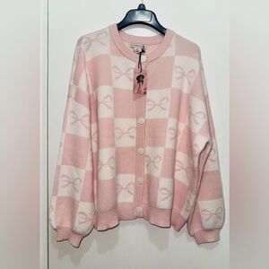 Sincerely Jules pink & white check print cardigan with bows
